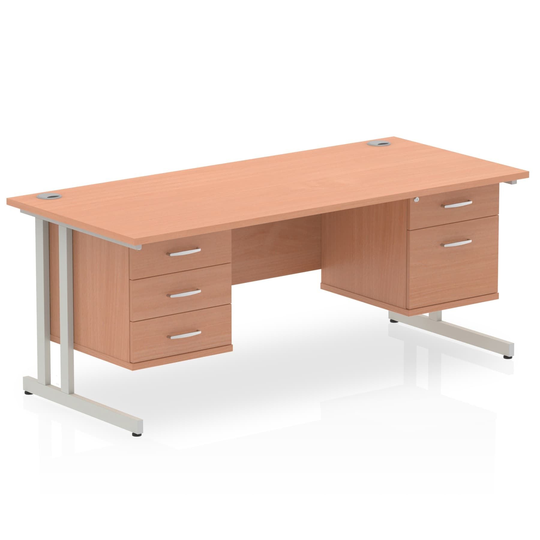 Impulse Cantilever Straight Desk 1200-1800mm Silver Frame, Fixed Pedestal, MFC, 2-3 Lockable Drawers, 5-Year Guarantee, Self-Assembly