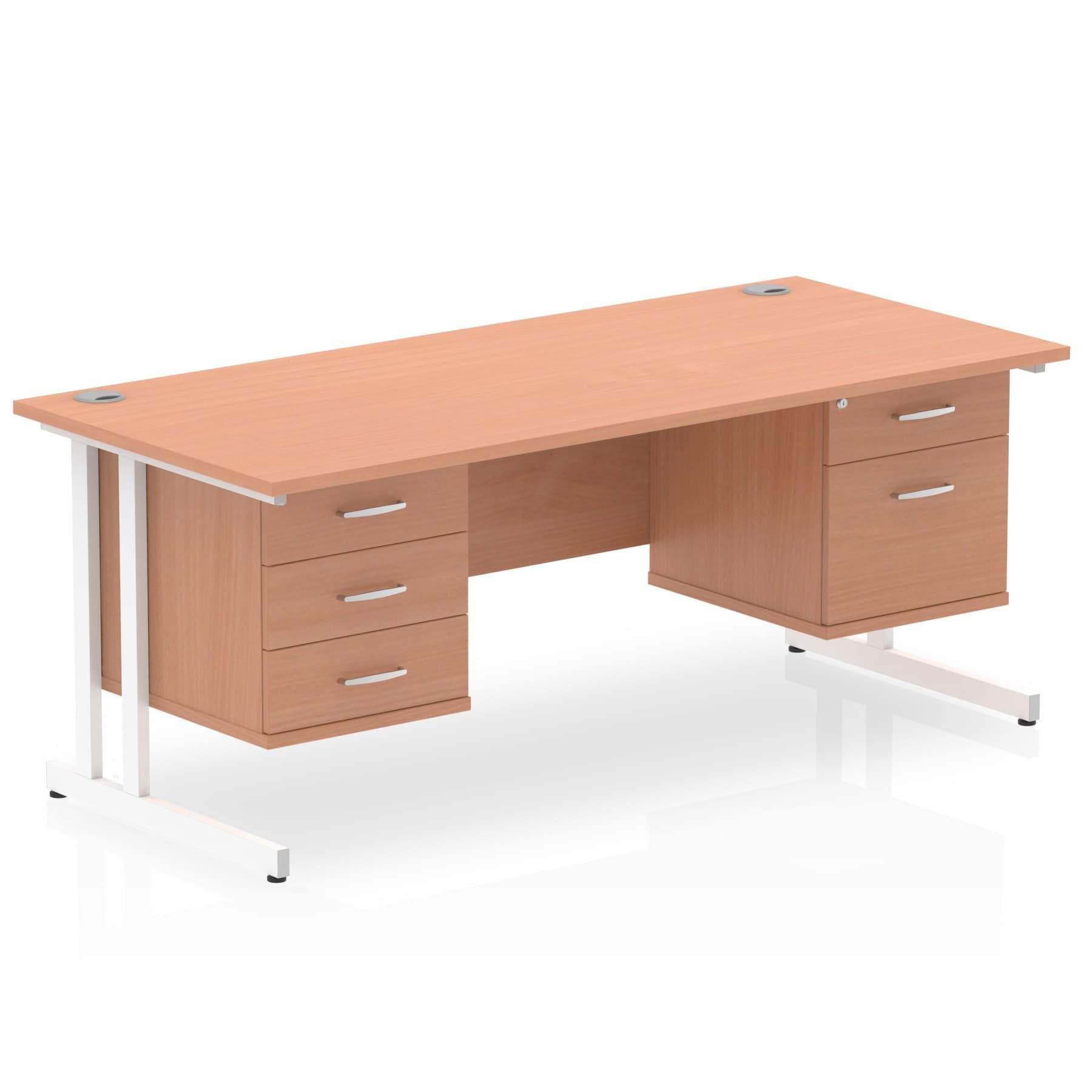 Impulse Cantilever Straight Desk - White Frame, Fixed Pedestal, MFC Material, 1200-1800mm Width, 2-3 Lockable Drawers, 5-Year Guarantee