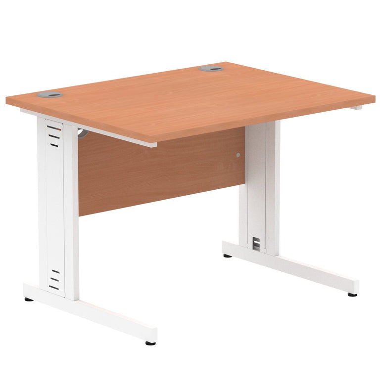 Impulse 1000mm Straight Desk with Cable Managed Leg - MFC Rectangular Table, 5-Year Guarantee, Self-Assembly, Silver/White Frame (1000x800x730mm)