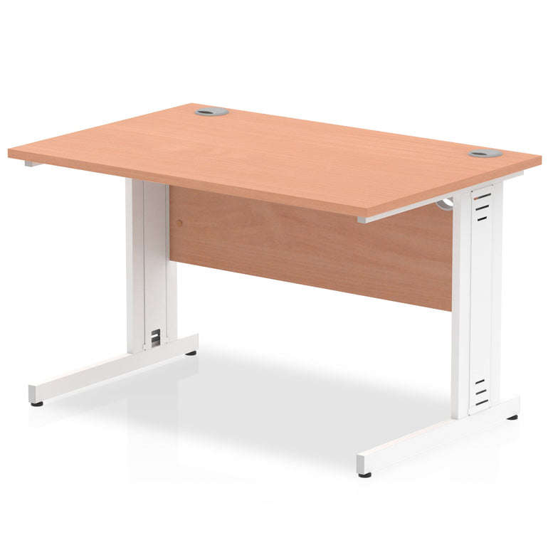 Impulse 1200mm Straight Desk with Cable Managed Leg - MFC Rectangular Table, Self-Assembly, 5-Year Guarantee, Silver/White Frame (1200x800x730mm)