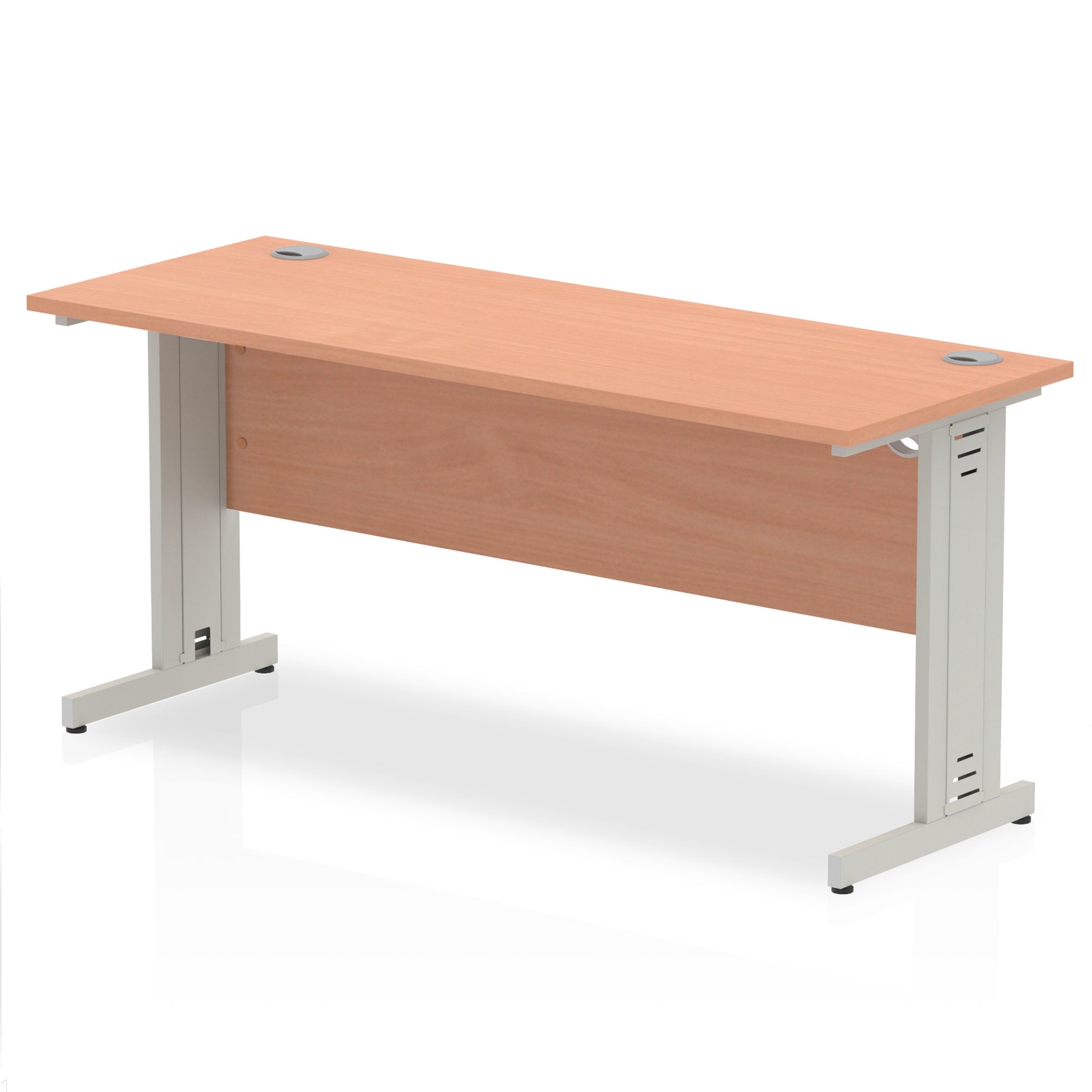 Impulse 1600mm Slimline Desk with Cable Managed Leg - MFC Rectangular Table, Self-Assembly, 5-Year Guarantee, Silver/White Frame