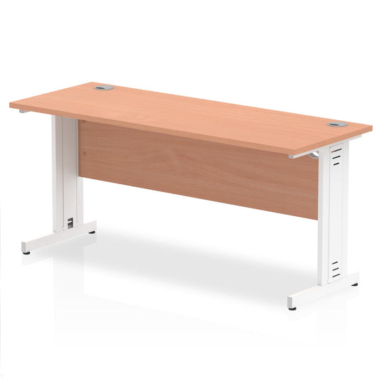 Impulse 1600mm Slimline Desk with Cable Managed Leg - MFC Rectangular Table, Self-Assembly, 5-Year Guarantee, Silver/White Frame