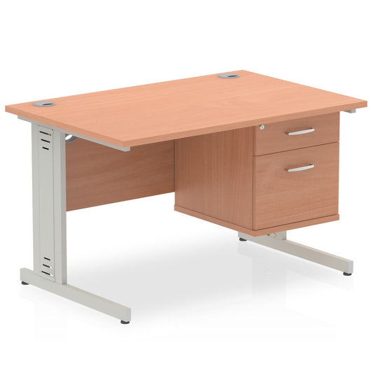 Impulse 1200mm Cable Managed Straight Desk with Fixed Pedestal - MFC Rectangular, Self-Assembly, 5-Year Guarantee, 2/3 Lockable Drawers