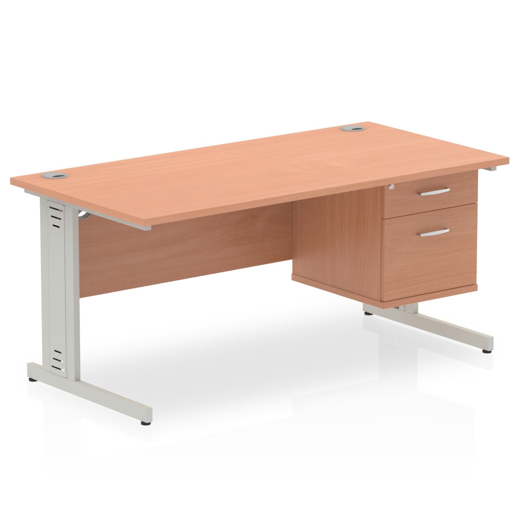 Impulse 1600mm Cable Managed Straight Desk w/ Fixed Pedestal - MFC Rectangular, 5-Year Guarantee, Self-Assembly, 2/3 Lockable Drawers