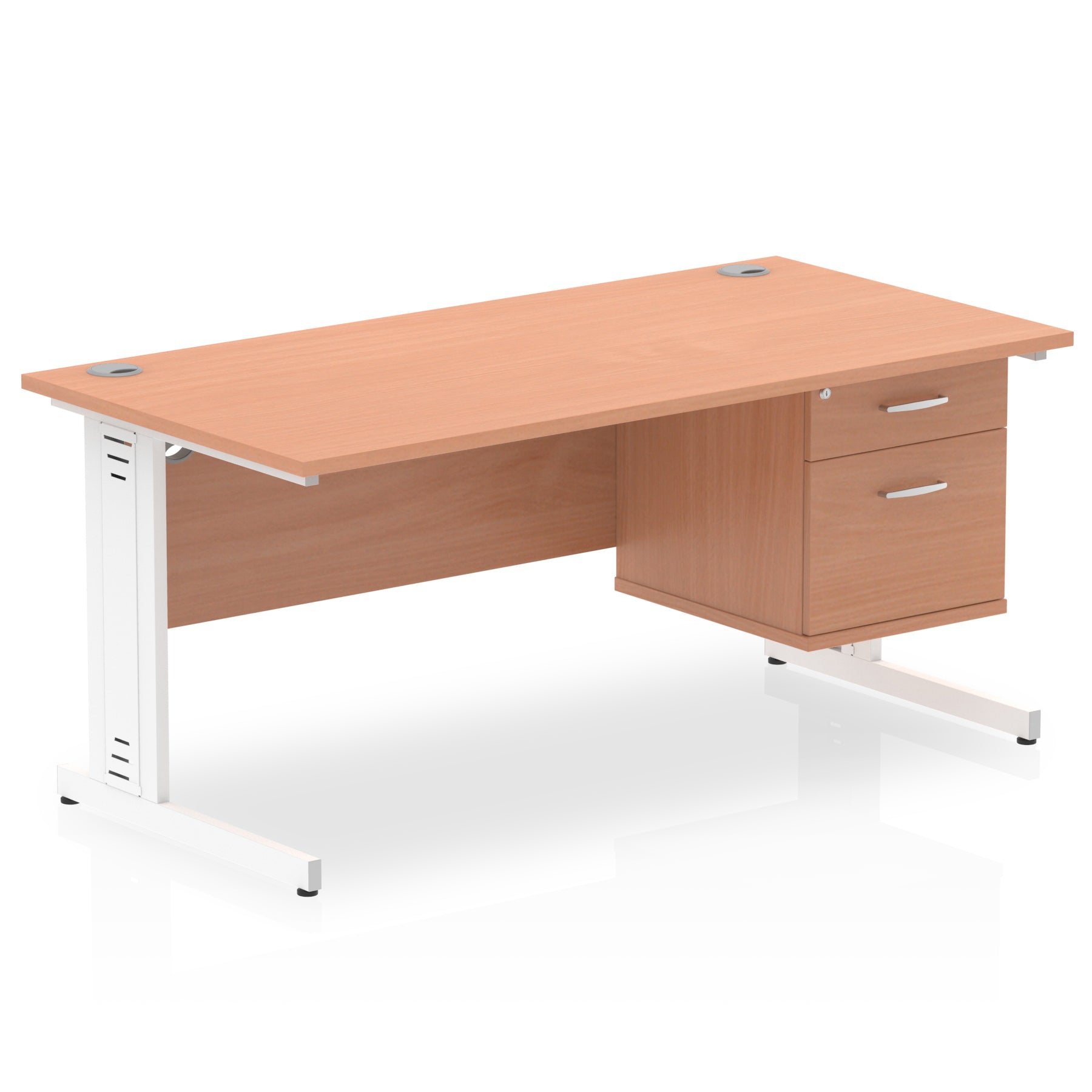 Impulse 1600mm Cable Managed Straight Desk w/ Fixed Pedestal - MFC Rectangular, 5-Year Guarantee, Self-Assembly, 2/3 Lockable Drawers