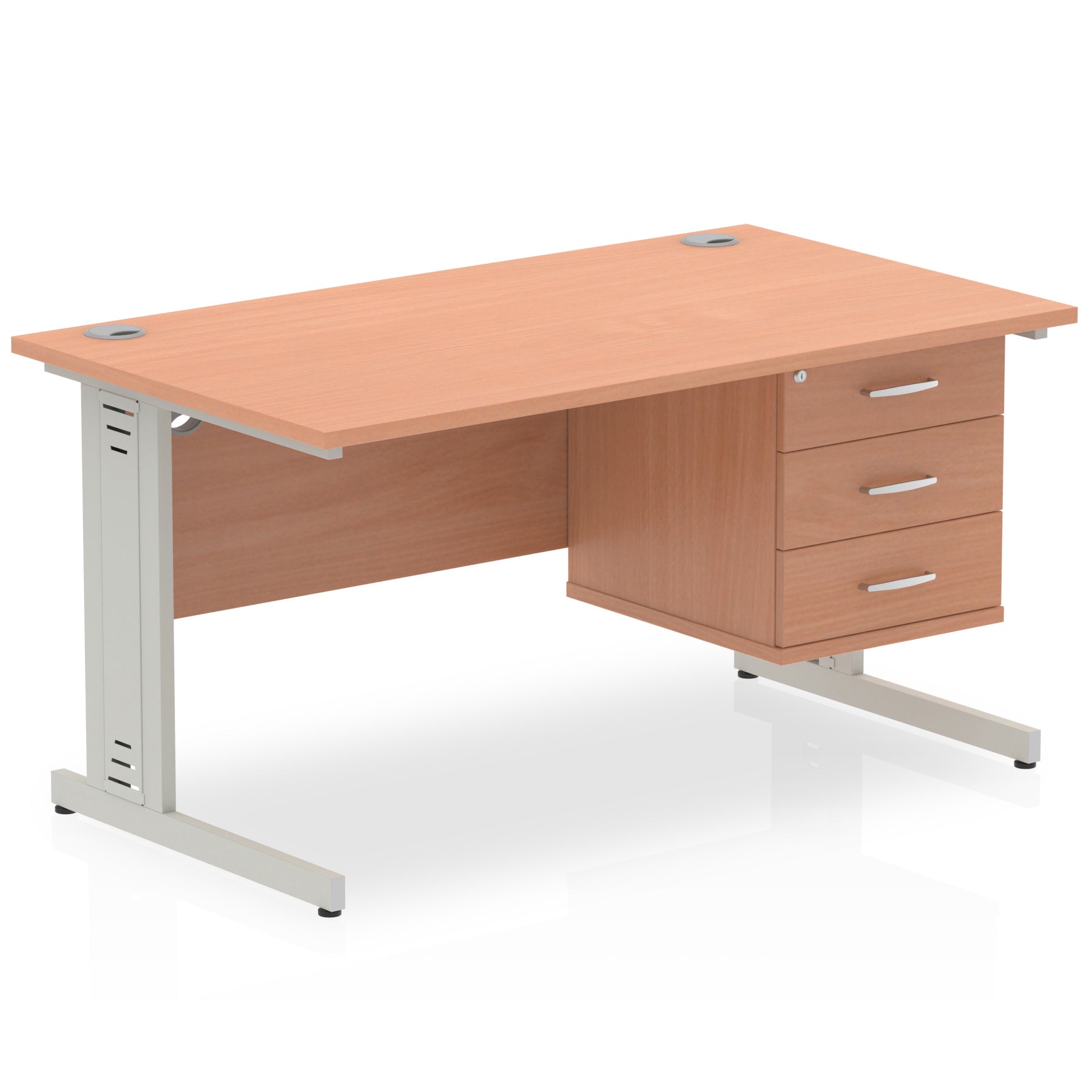 Impulse 1400mm Cable Managed Straight Desk w/ Fixed Pedestal - MFC Rectangular, Self-Assembly, 5-Year Guarantee, 2/3 Lockable Drawers