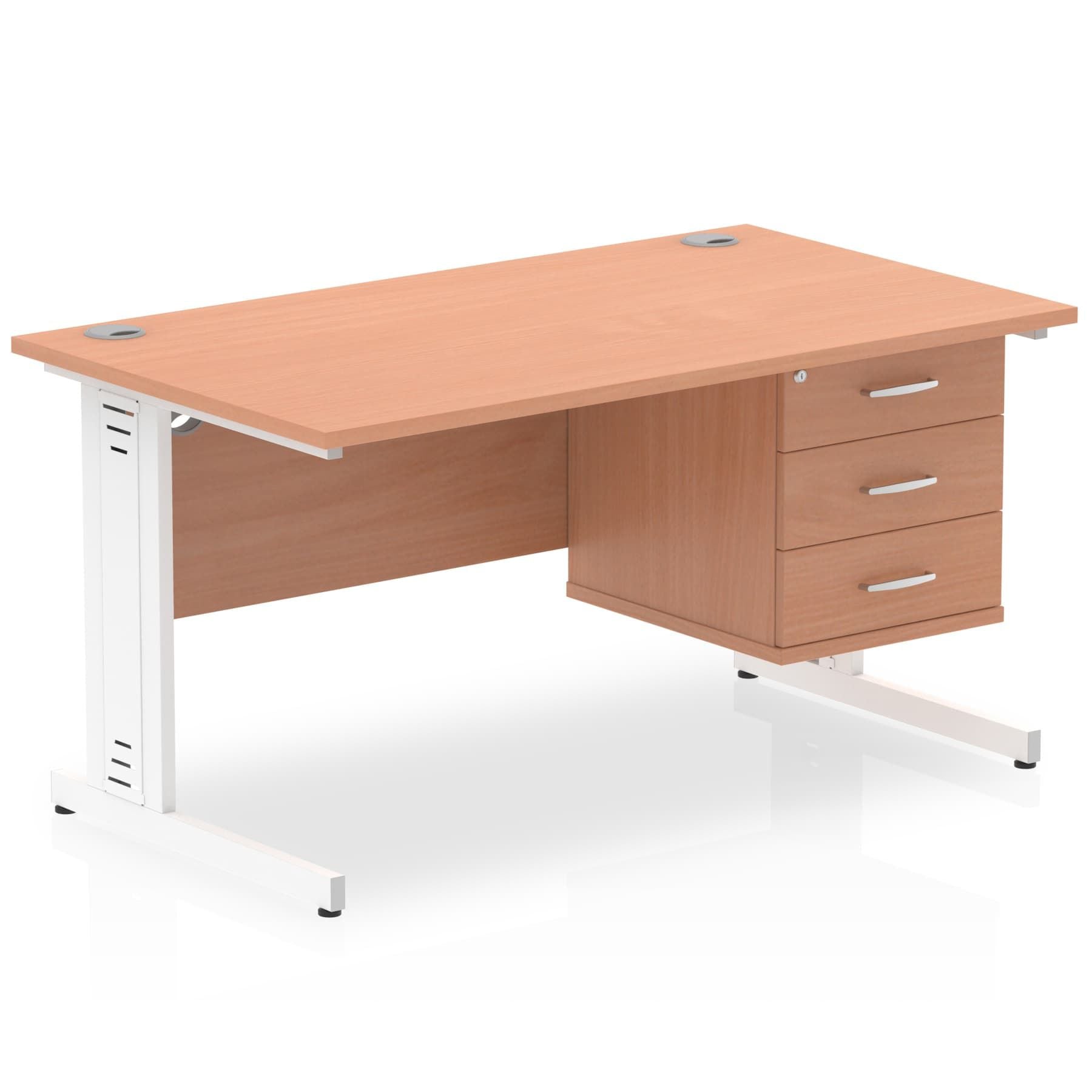 Impulse 1400mm Cable Managed Straight Desk w/ Fixed Pedestal - MFC Rectangular, Self-Assembly, 5-Year Guarantee, 2/3 Lockable Drawers