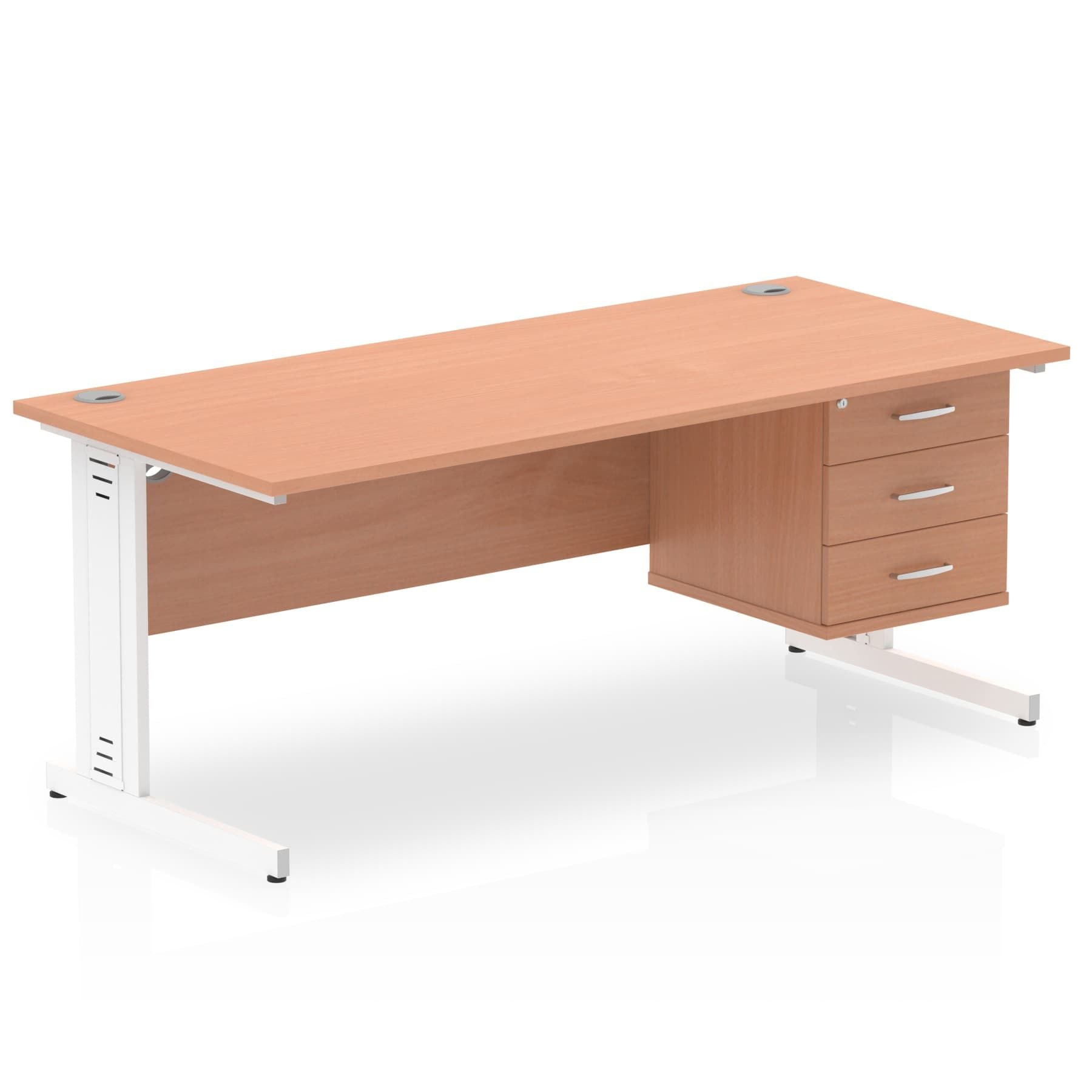 Impulse 1800mm Cable Managed Straight Desk w/ Fixed Pedestal - MFC Rectangular, Self-Assembly, 5-Year Guarantee, 1800x800 Top, Silver/White Frame