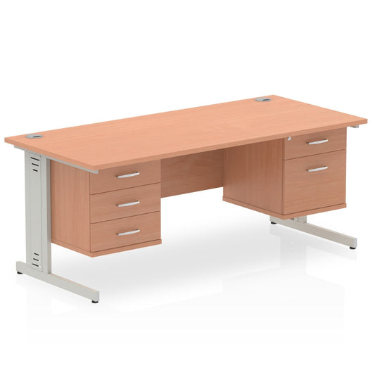 Impulse 1600mm Cable Managed Straight Desk w/ Fixed Pedestal - MFC Rectangular, 5-Year Guarantee, Self-Assembly, 2/3 Lockable Drawers