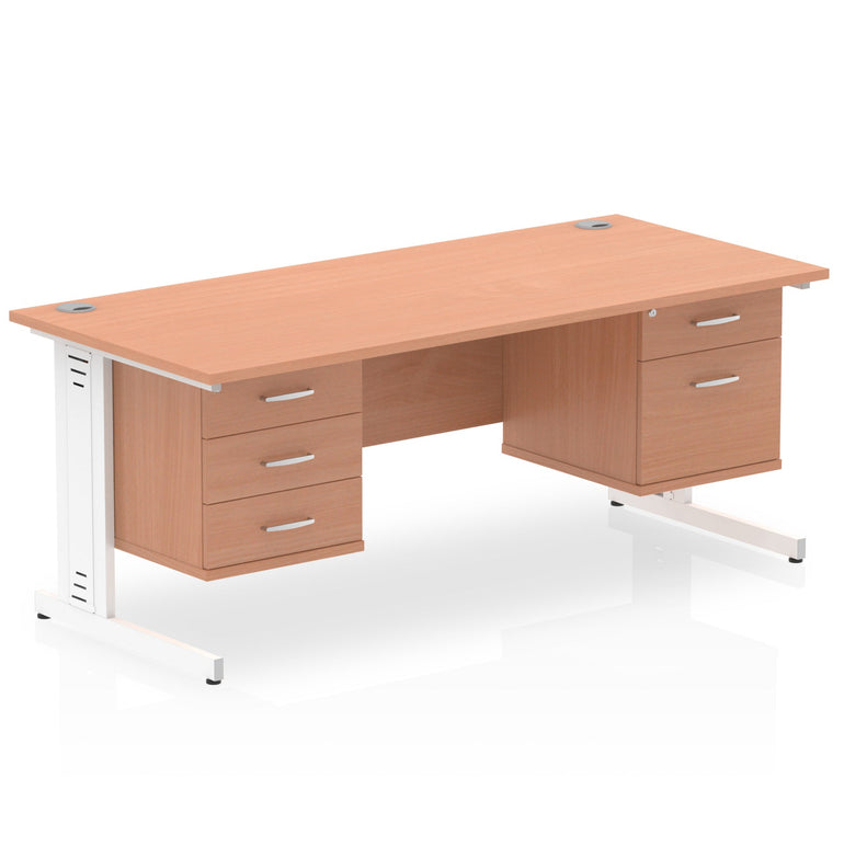 Impulse 1600mm Cable Managed Straight Desk w/ Fixed Pedestal - MFC Rectangular, 5-Year Guarantee, Self-Assembly, 2/3 Lockable Drawers