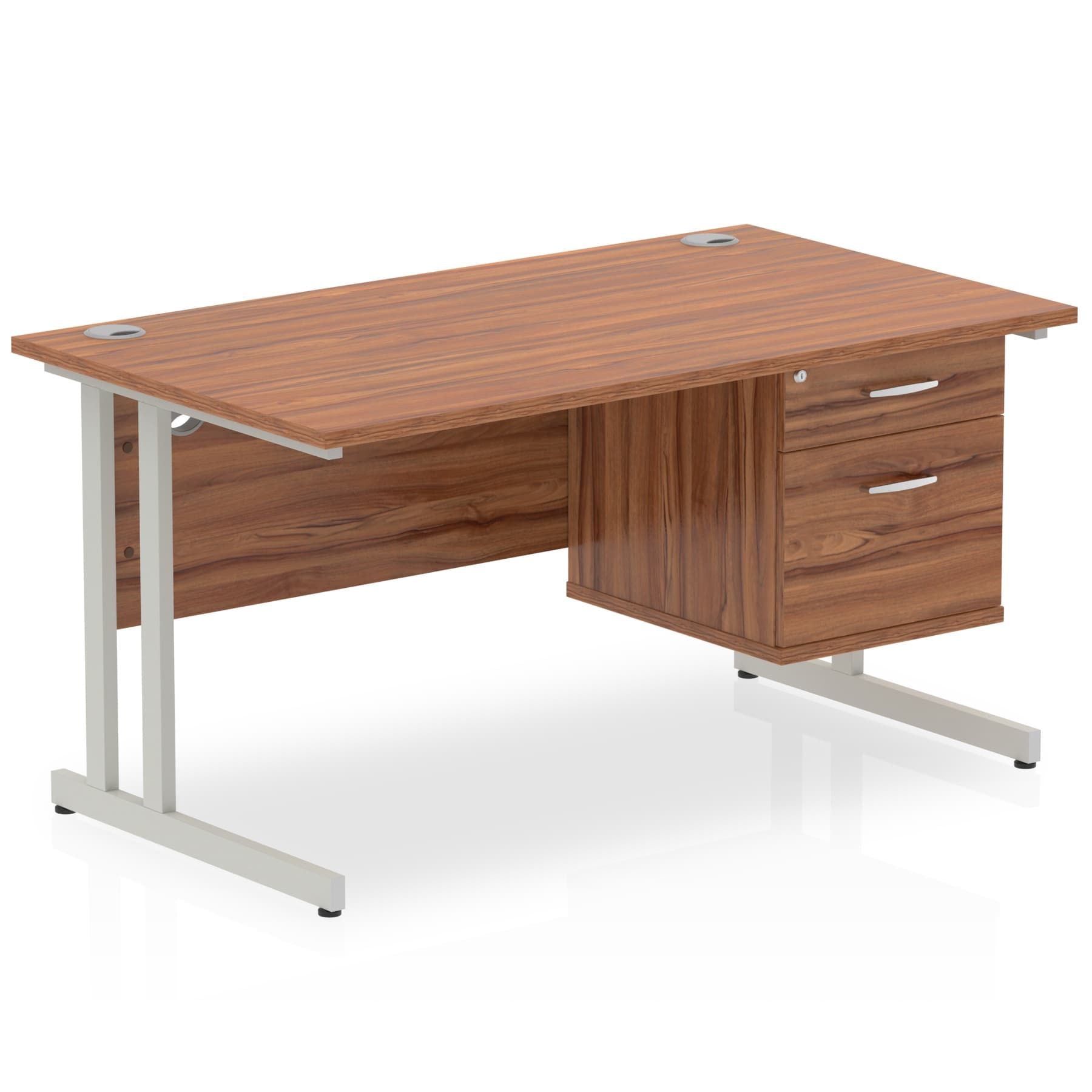 Impulse Cantilever Straight Desk 1200-1800mm Silver Frame, Fixed Pedestal, MFC, 2-3 Lockable Drawers, 5-Year Guarantee, Self-Assembly