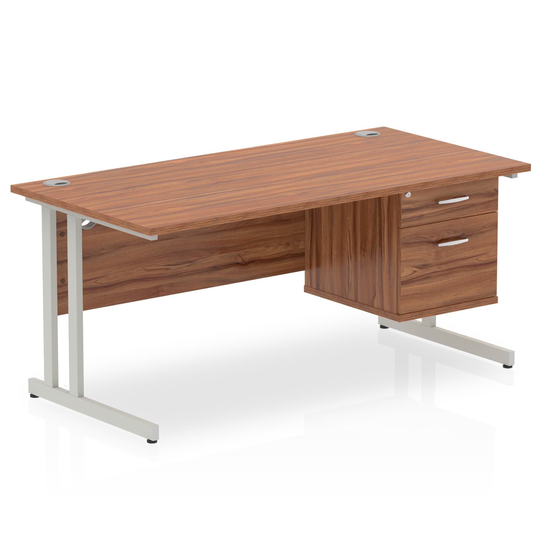 Impulse Cantilever Straight Desk 1200-1800mm Silver Frame, Fixed Pedestal, MFC, 2-3 Lockable Drawers, 5-Year Guarantee, Self-Assembly