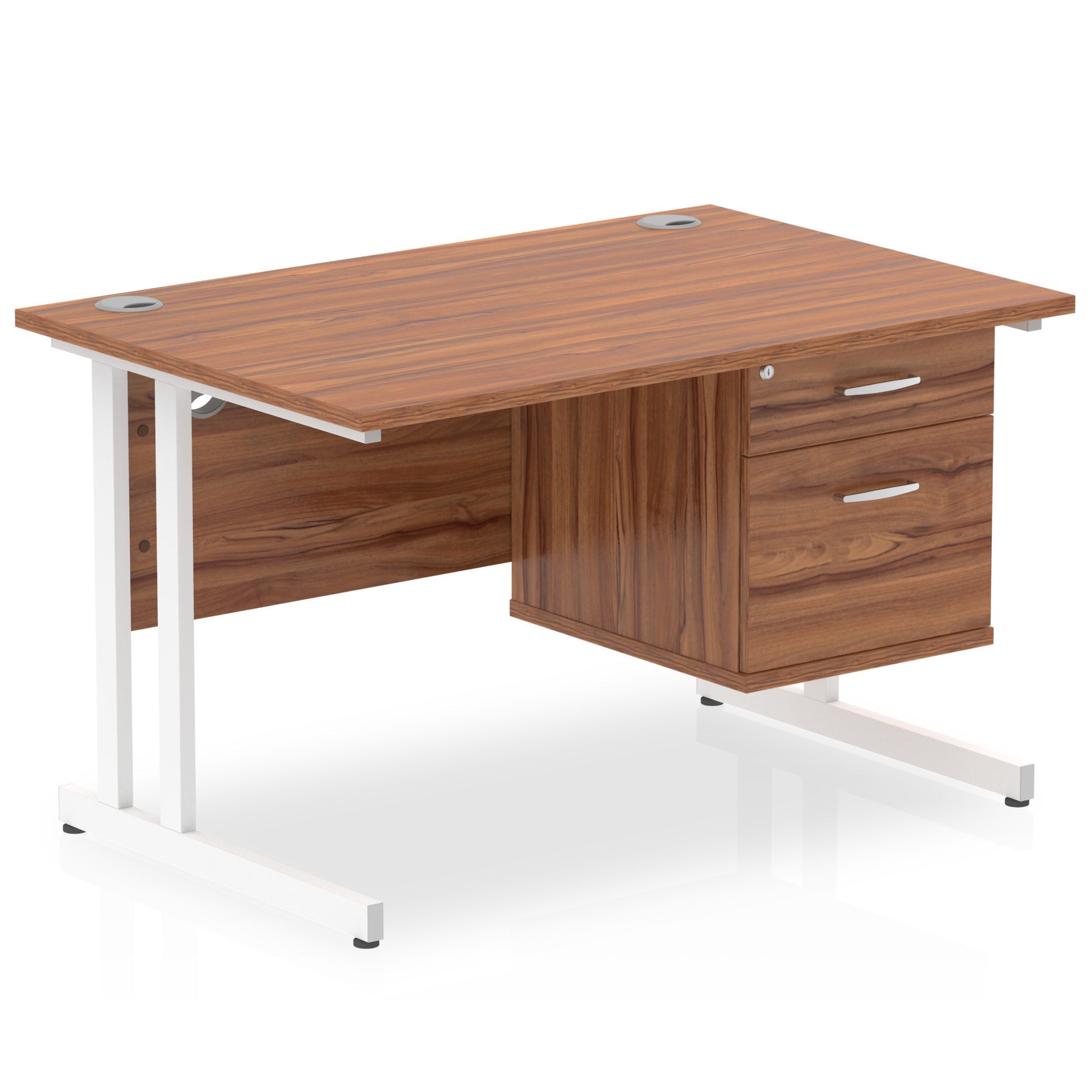 Impulse Cantilever Straight Desk - White Frame, Fixed Pedestal, MFC Material, 1200-1800mm Width, 2-3 Lockable Drawers, 5-Year Guarantee