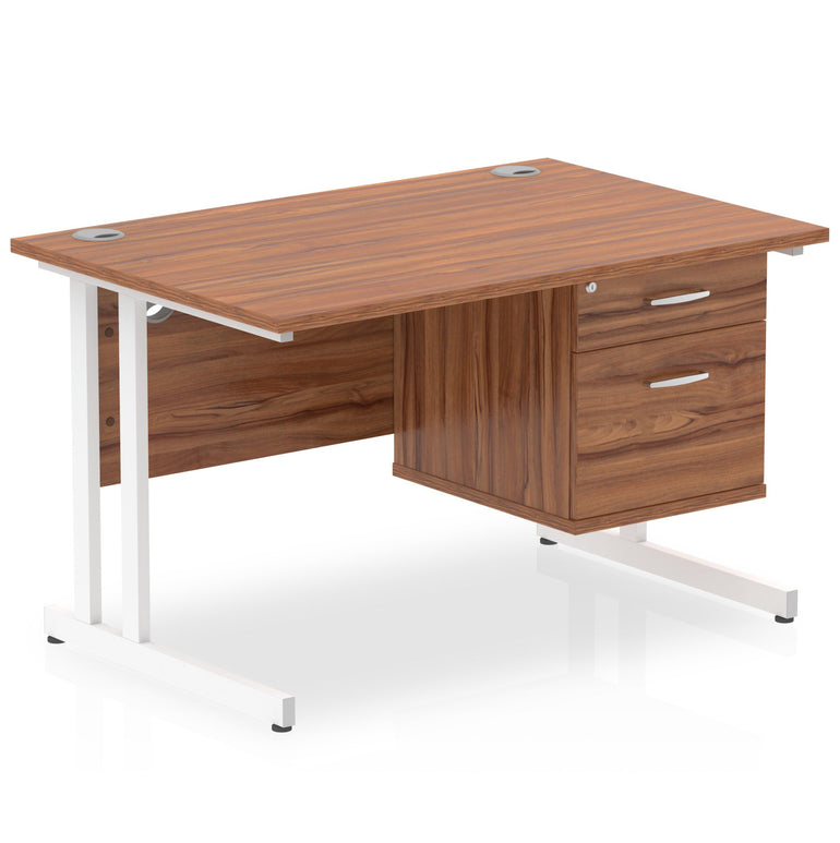 Impulse Cantilever Straight Desk - White Frame, Fixed Pedestal, MFC Material, 1200-1800mm Width, 2-3 Lockable Drawers, 5-Year Guarantee