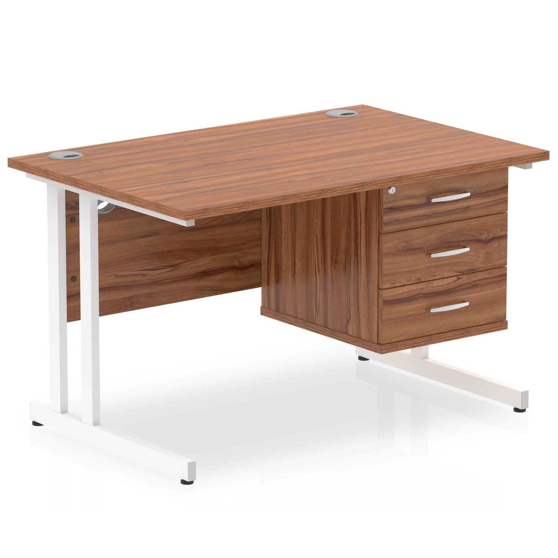 Impulse Cantilever Straight Desk - White Frame, Fixed Pedestal, MFC Material, 1200-1800mm Width, 2-3 Lockable Drawers, 5-Year Guarantee