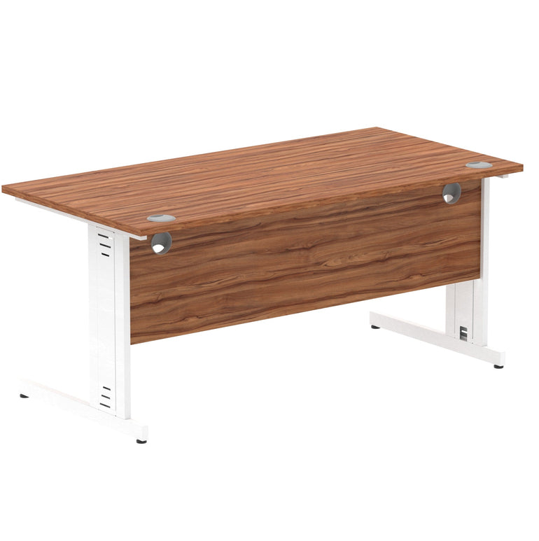 Impulse 1600mm Straight Desk with Cable Managed Leg - MFC Rectangular Table, 1600x800, Silver/White Frame, 5-Year Guarantee