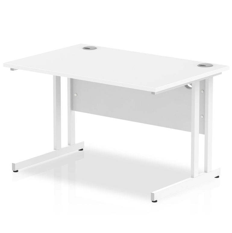 Impulse 1200mm Straight Desk Cantilever Leg - MFC Rectangular Table, Self-Assembly, 5-Year Guarantee, Silver/White/Black Frame, 1200x800 Top