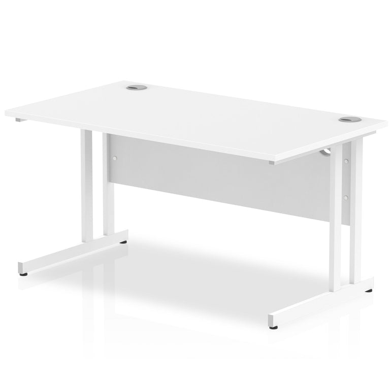 Impulse 1400mm Straight Desk Cantilever Leg - Rectangular MFC Table, Self-Assembly, 5-Year Guarantee, Silver/White/Black Frame, 1400x800 Top Size