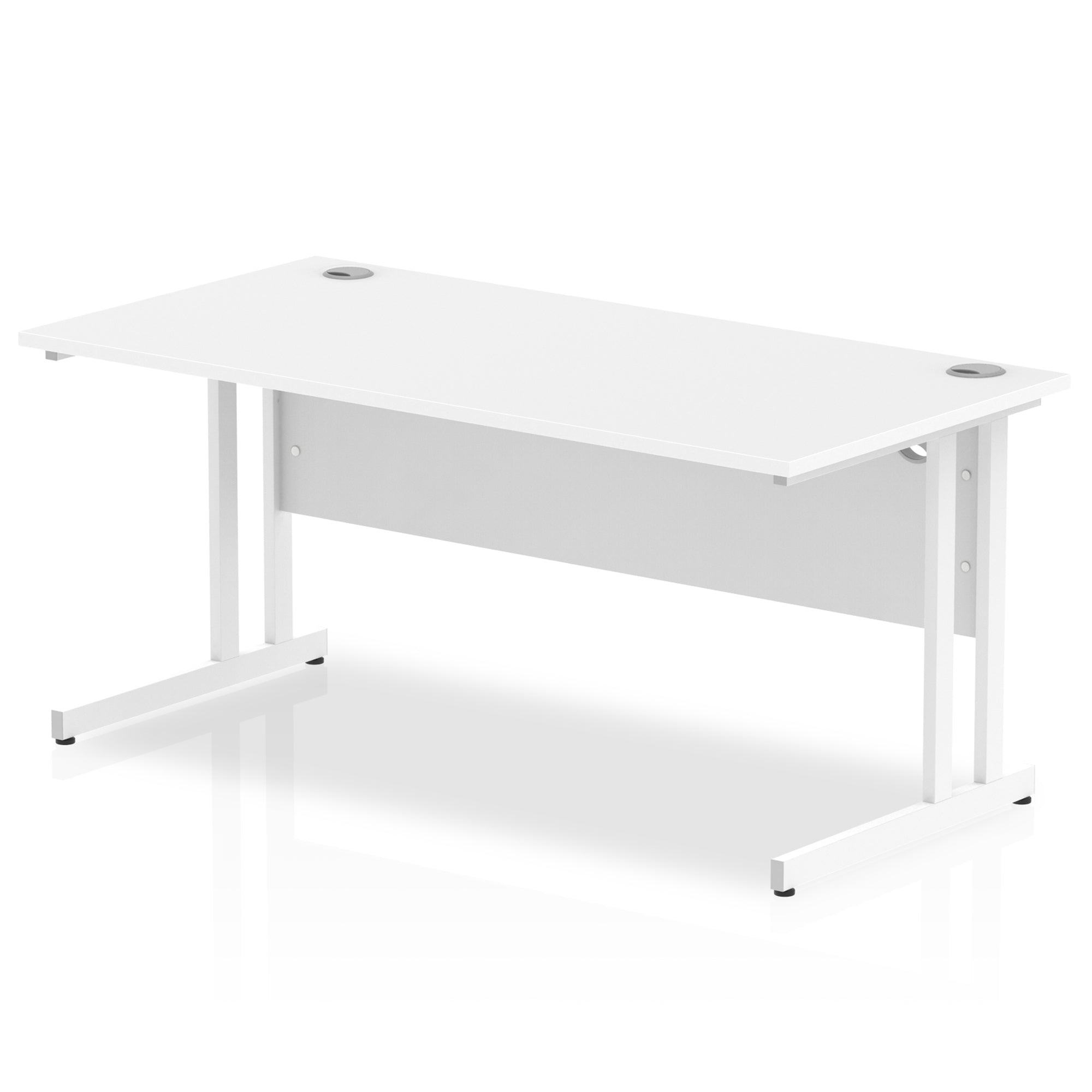 Impulse 1600mm Straight Desk Cantilever Leg - Rectangular MFC Table, 1600x800 Top, Silver/White/Black Frame, Self-Assembly, 5-Year Guarantee