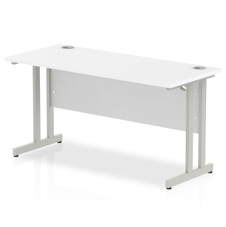 Impulse 1400mm Slimline Desk Cantilever Leg - MFC Rectangular, Self-Assembly, 5-Year Guarantee, Silver/White/Black Frame, 28.6-32.5kg