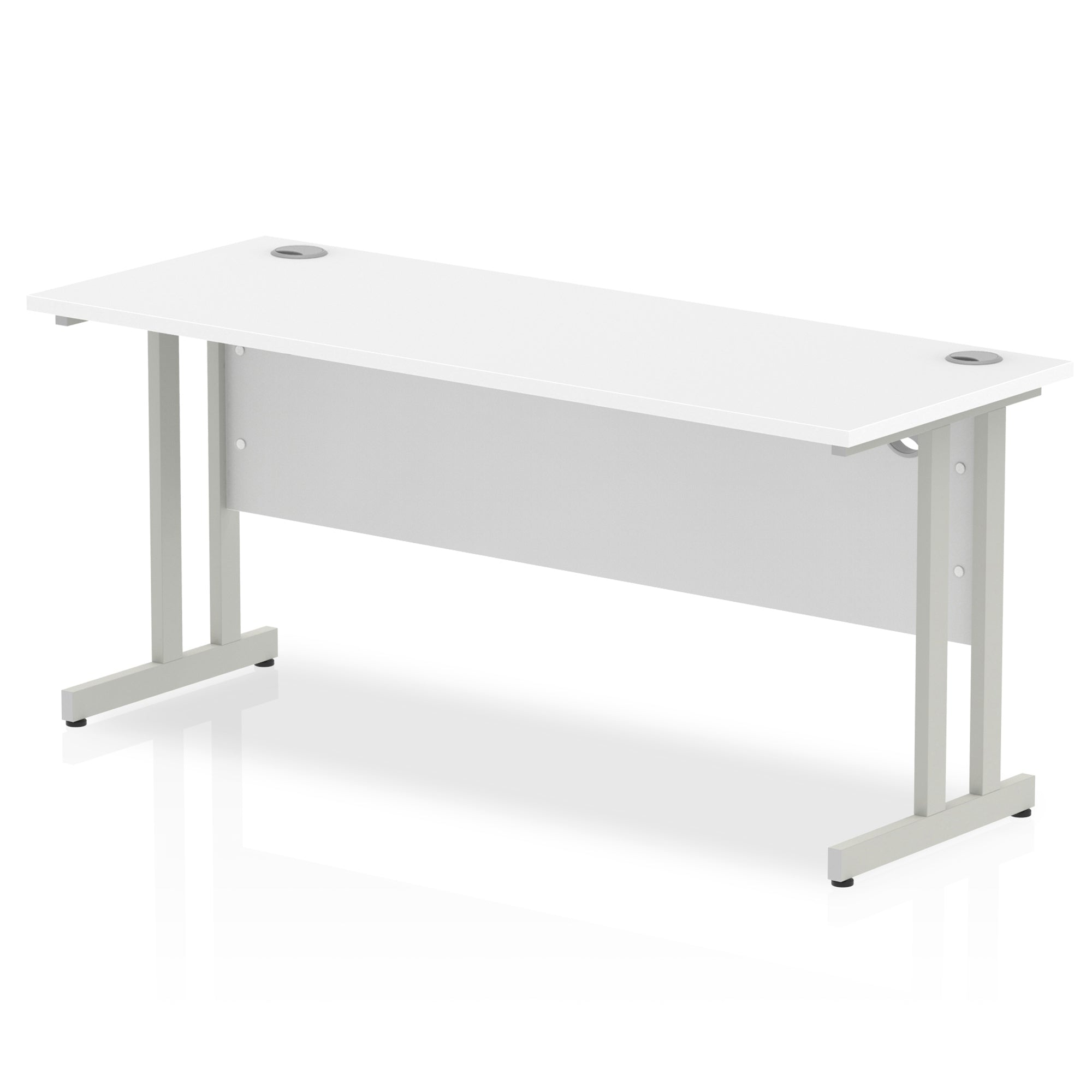 Impulse 1600mm Slimline Desk Cantilever Leg - MFC Rectangular, Self-Assembly, 5-Year Guarantee, Silver/White/Black Frame, 1600x600 Top