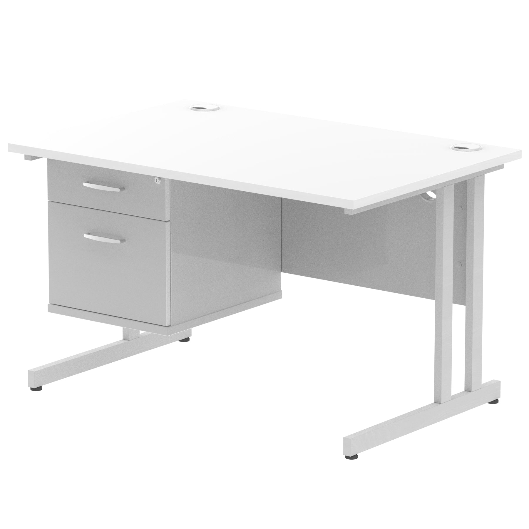 Impulse Cantilever Straight Desk 1200-1800mm Silver Frame, Fixed Pedestal, MFC, 2-3 Lockable Drawers, 5-Year Guarantee, Self-Assembly