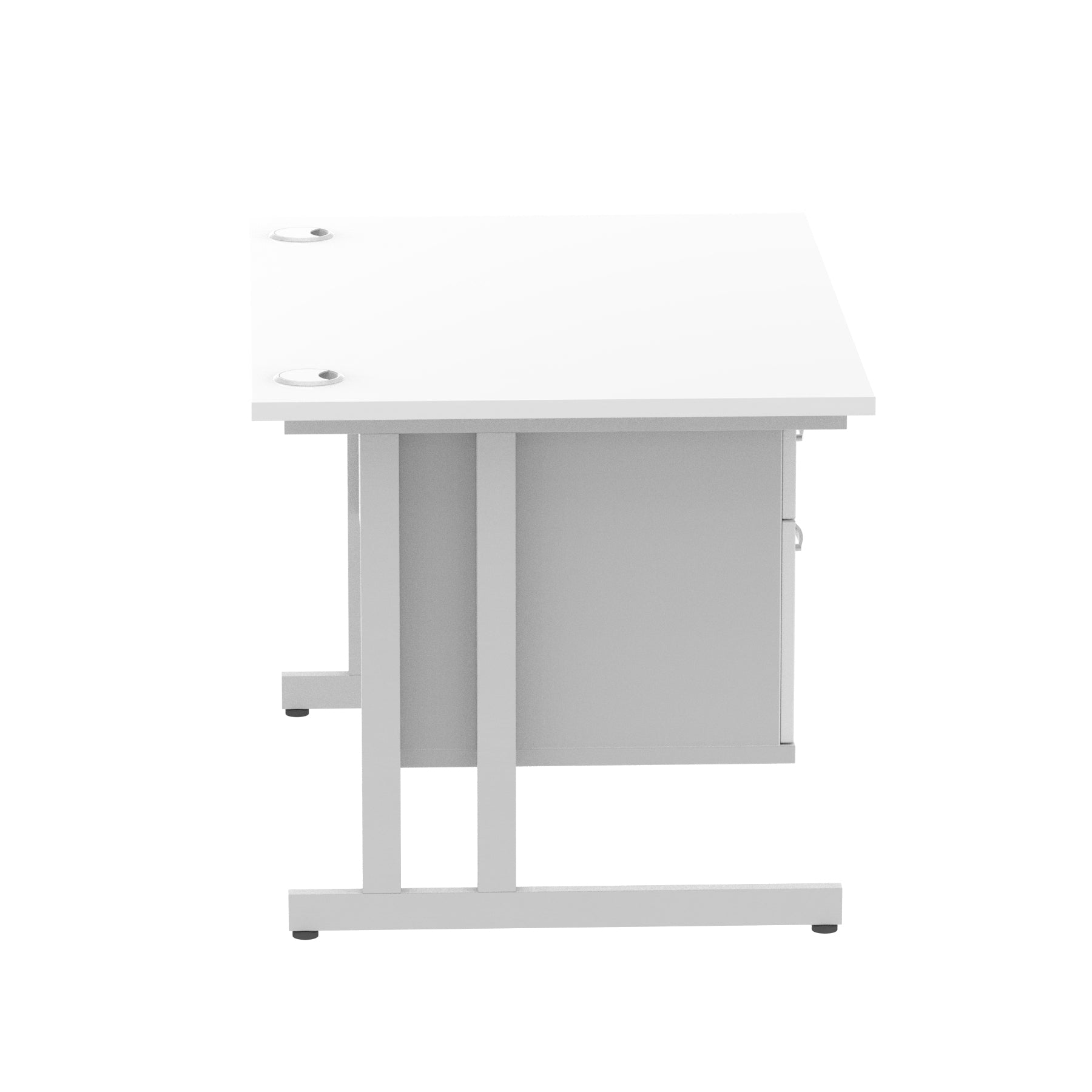 Impulse Cantilever Straight Desk 1200-1800mm Silver Frame, Fixed Pedestal, MFC, 2-3 Lockable Drawers, 5-Year Guarantee, Self-Assembly