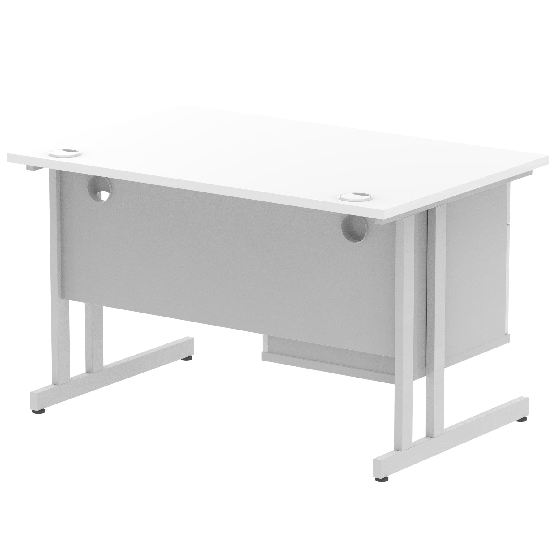 Impulse Cantilever Straight Desk 1200-1800mm Silver Frame, Fixed Pedestal, MFC, 2-3 Lockable Drawers, 5-Year Guarantee, Self-Assembly