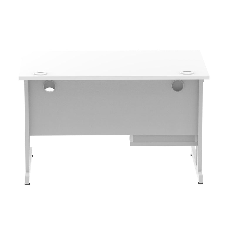 Impulse Cantilever Straight Desk 1200-1800mm Silver Frame, Fixed Pedestal, MFC, 2-3 Lockable Drawers, 5-Year Guarantee, Self-Assembly