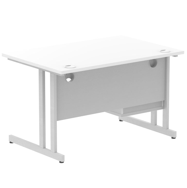 Impulse Cantilever Straight Desk 1200-1800mm Silver Frame, Fixed Pedestal, MFC, 2-3 Lockable Drawers, 5-Year Guarantee, Self-Assembly