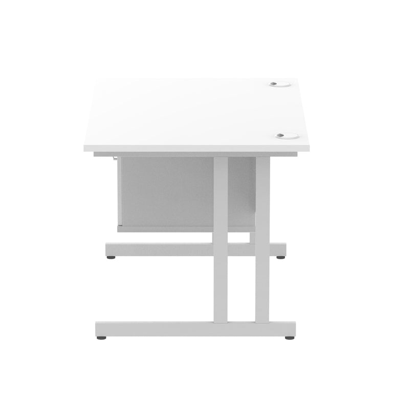 Impulse Cantilever Straight Desk 1200-1800mm Silver Frame, Fixed Pedestal, MFC, 2-3 Lockable Drawers, 5-Year Guarantee, Self-Assembly