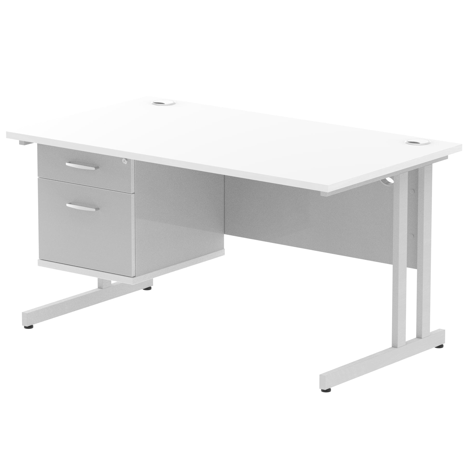 Impulse Cantilever Straight Desk 1200-1800mm Silver Frame, Fixed Pedestal, MFC, 2-3 Lockable Drawers, 5-Year Guarantee, Self-Assembly