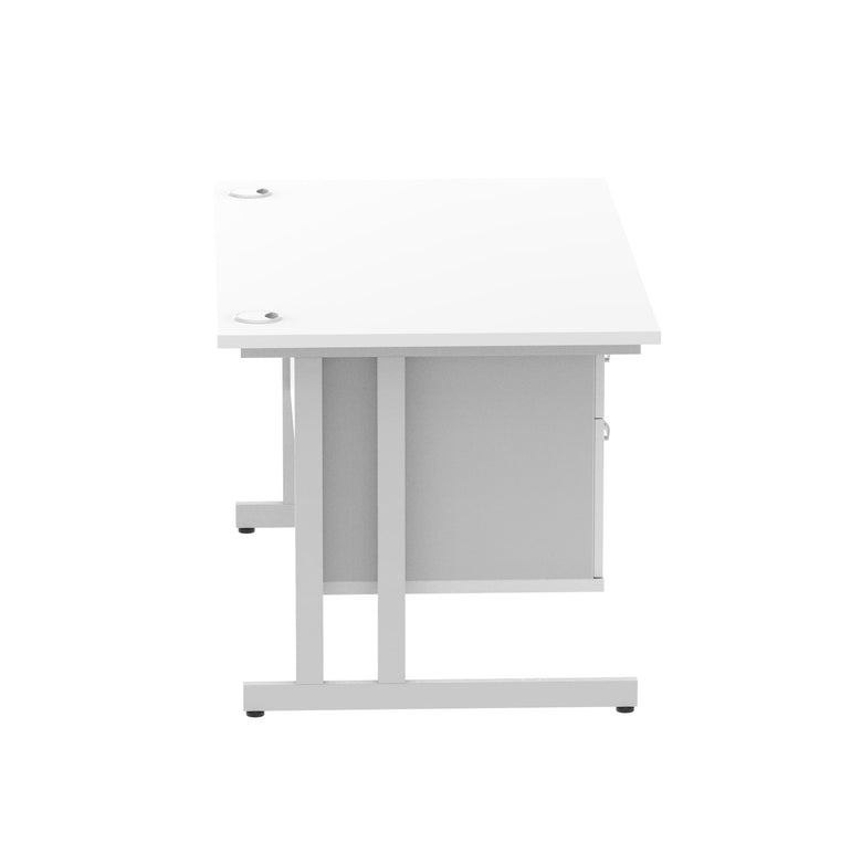 Impulse Cantilever Straight Desk 1200-1800mm Silver Frame, Fixed Pedestal, MFC, 2-3 Lockable Drawers, 5-Year Guarantee, Self-Assembly