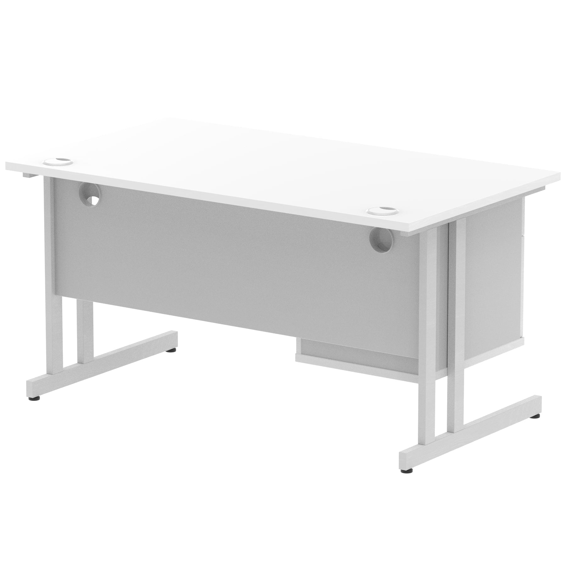 Impulse Cantilever Straight Desk 1200-1800mm Silver Frame, Fixed Pedestal, MFC, 2-3 Lockable Drawers, 5-Year Guarantee, Self-Assembly
