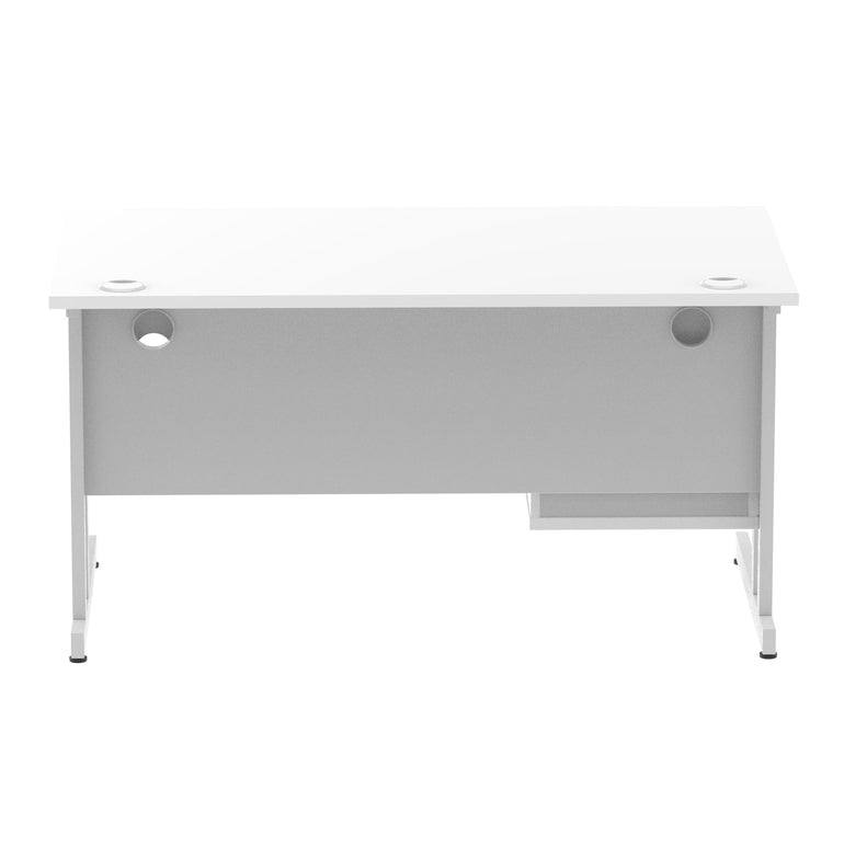 Impulse Cantilever Straight Desk 1200-1800mm Silver Frame, Fixed Pedestal, MFC, 2-3 Lockable Drawers, 5-Year Guarantee, Self-Assembly