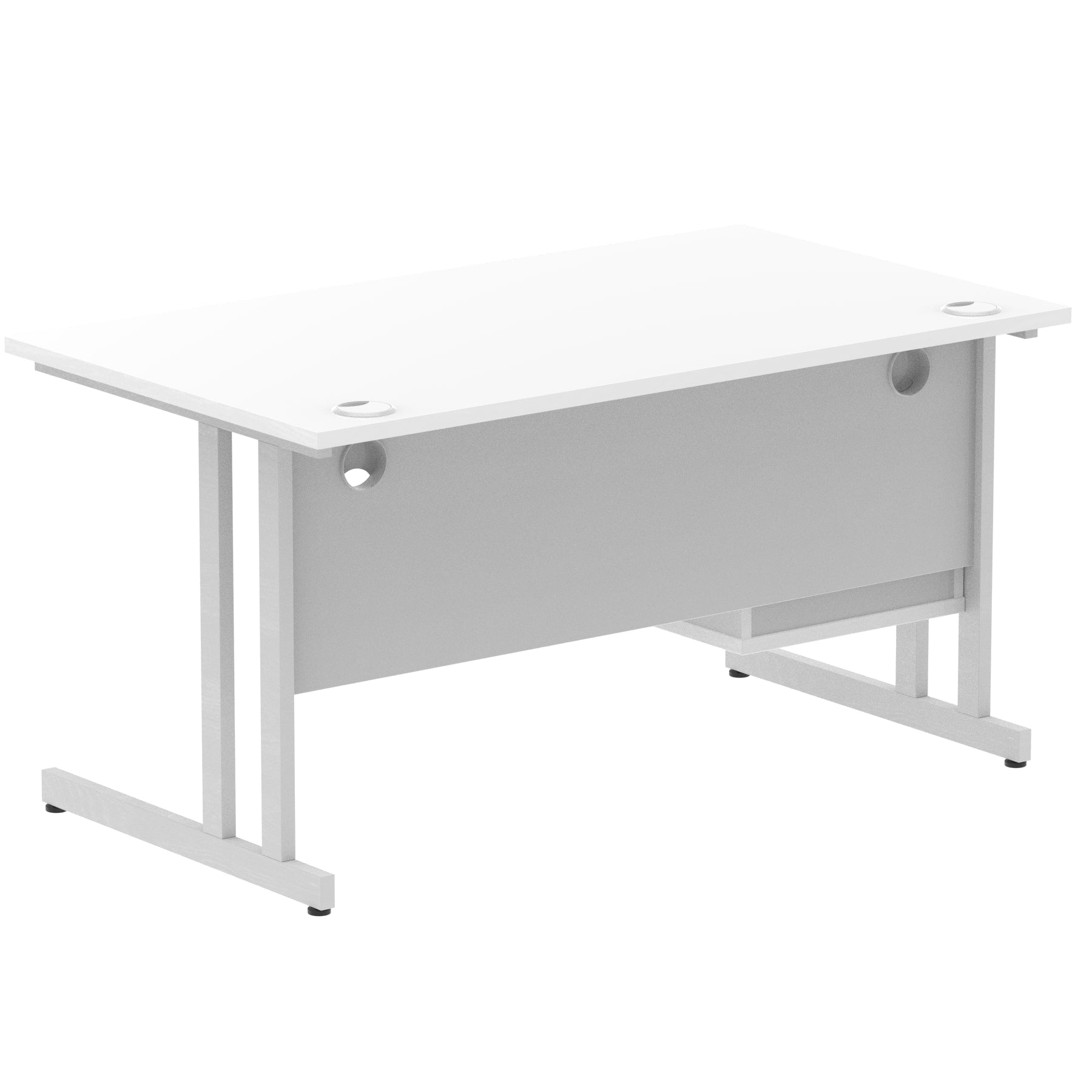 Impulse Cantilever Straight Desk 1200-1800mm Silver Frame, Fixed Pedestal, MFC, 2-3 Lockable Drawers, 5-Year Guarantee, Self-Assembly