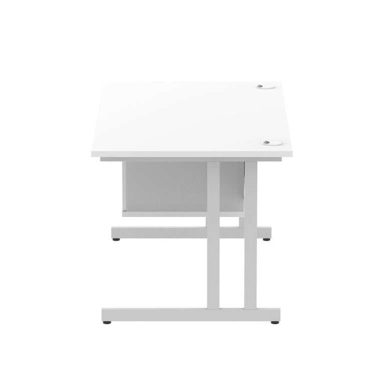 Impulse Cantilever Straight Desk 1200-1800mm Silver Frame, Fixed Pedestal, MFC, 2-3 Lockable Drawers, 5-Year Guarantee, Self-Assembly