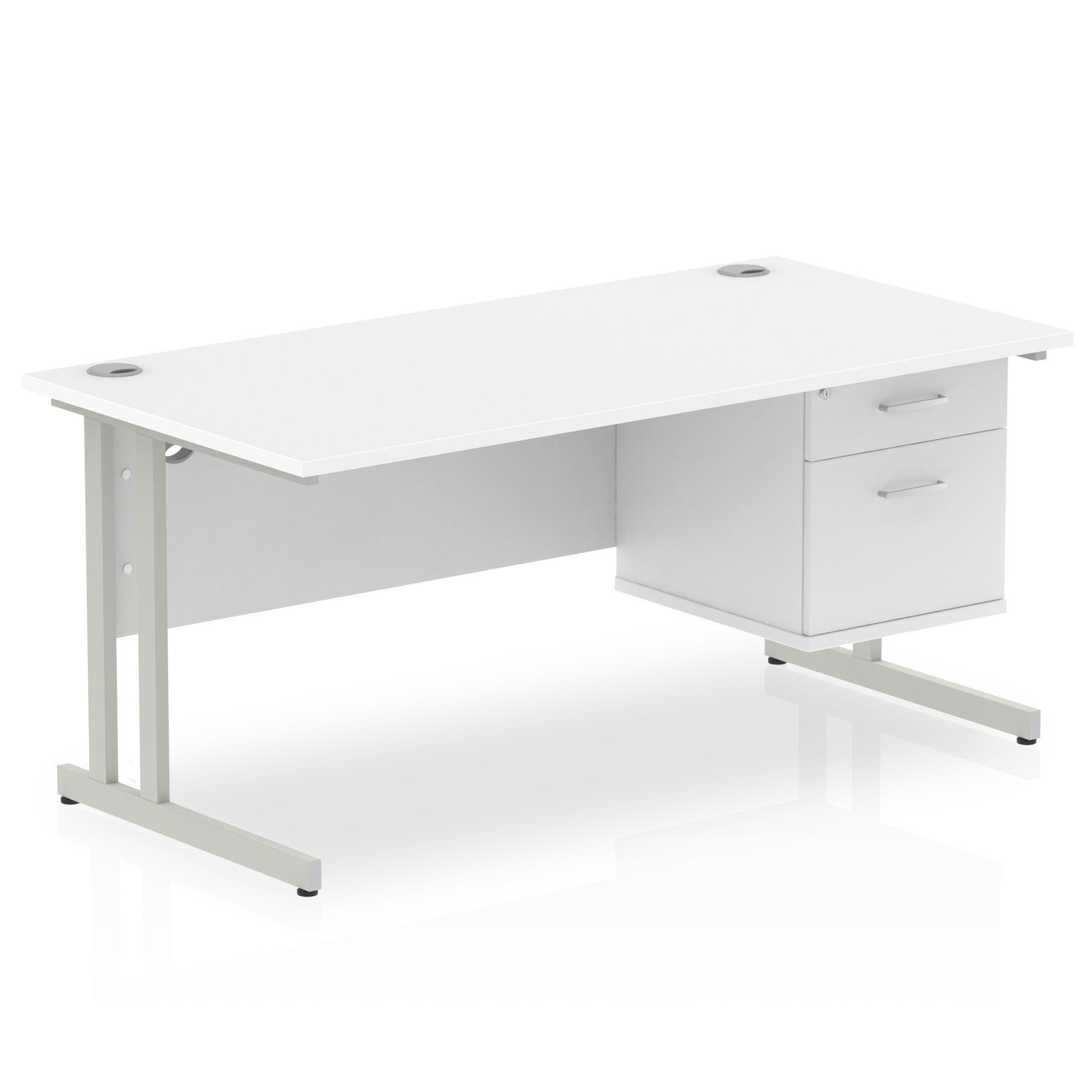 Impulse Cantilever Straight Desk 1200-1800mm Silver Frame, Fixed Pedestal, MFC, 2-3 Lockable Drawers, 5-Year Guarantee, Self-Assembly