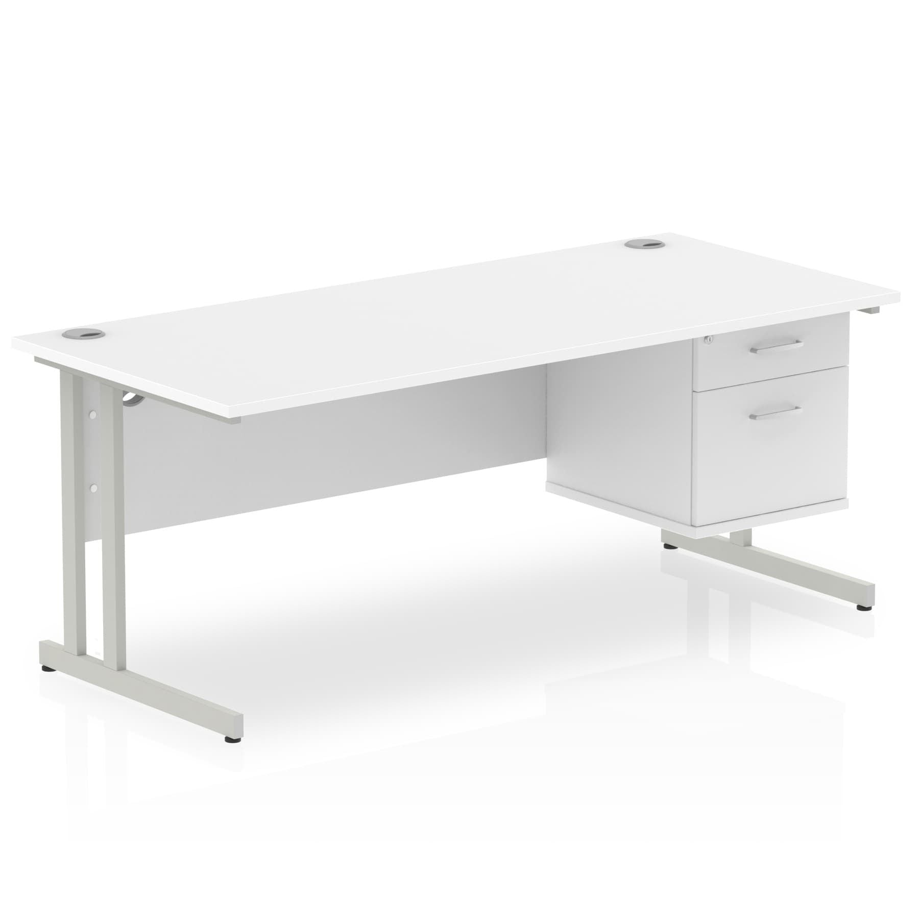 Impulse Cantilever Straight Desk 1200-1800mm Silver Frame, Fixed Pedestal, MFC, 2-3 Lockable Drawers, 5-Year Guarantee, Self-Assembly