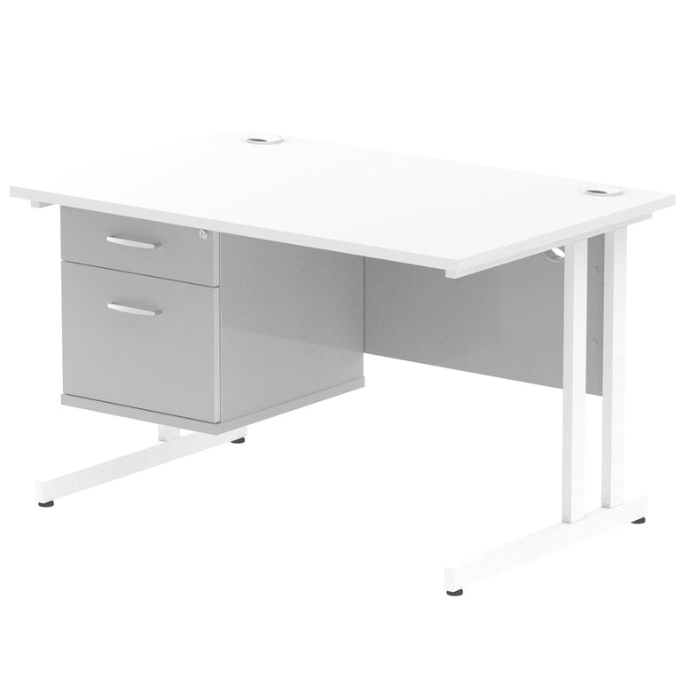 Impulse Cantilever Straight Desk - White Frame, Fixed Pedestal, MFC Material, 1200-1800mm Width, 2-3 Lockable Drawers, 5-Year Guarantee