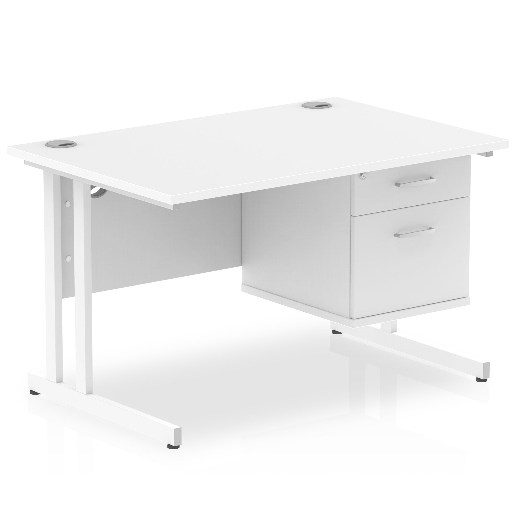 Impulse Cantilever Straight Desk - White Frame, Fixed Pedestal, MFC Material, 1200-1800mm Width, 2-3 Lockable Drawers, 5-Year Guarantee