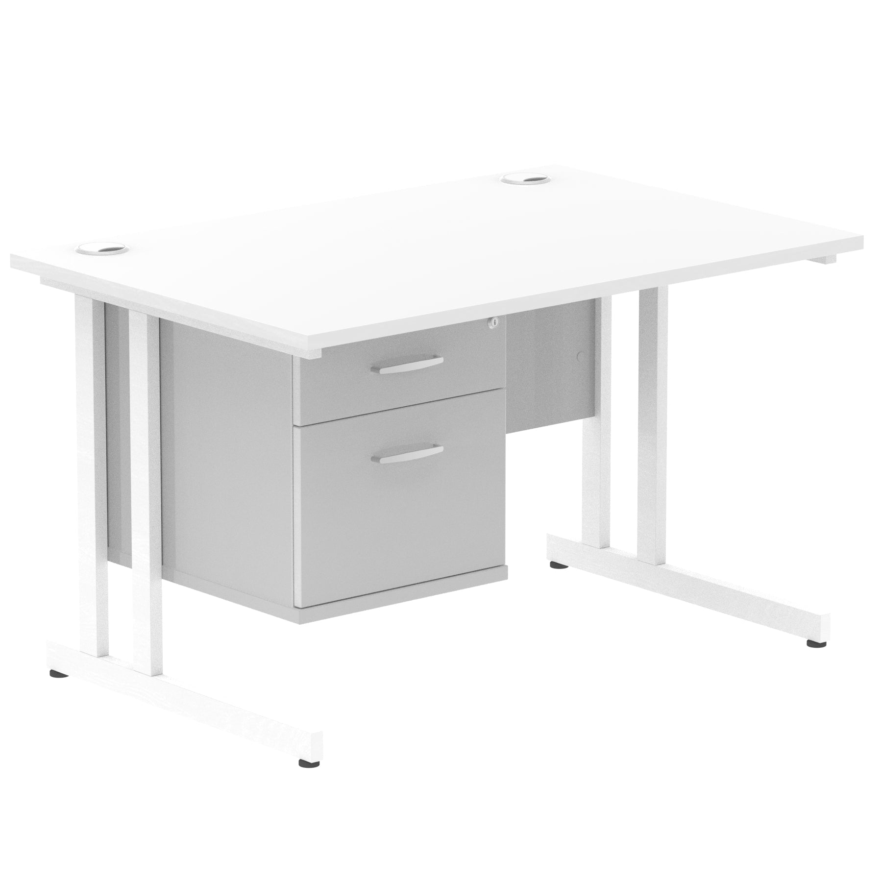 Impulse Cantilever Straight Desk - White Frame, Fixed Pedestal, MFC Material, 1200-1800mm Width, 2-3 Lockable Drawers, 5-Year Guarantee