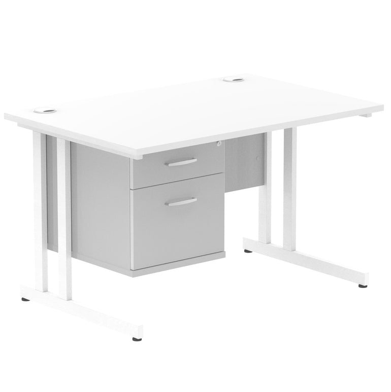 Impulse Cantilever Straight Desk - White Frame, Fixed Pedestal, MFC Material, 1200-1800mm Width, 2-3 Lockable Drawers, 5-Year Guarantee