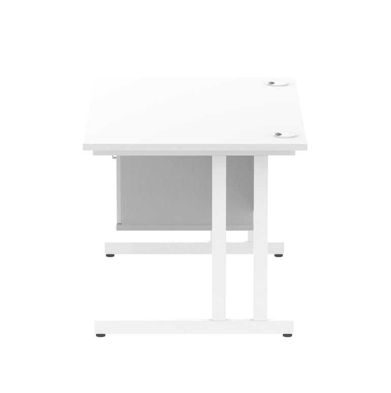 Impulse Cantilever Straight Desk - White Frame, Fixed Pedestal, MFC Material, 1200-1800mm Width, 2-3 Lockable Drawers, 5-Year Guarantee