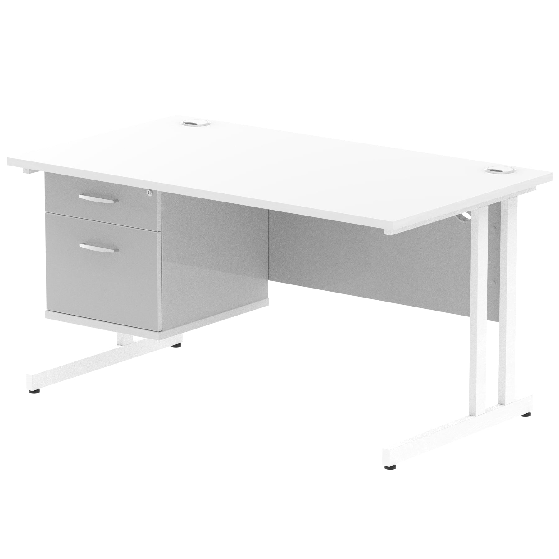 Impulse Cantilever Straight Desk - White Frame, Fixed Pedestal, MFC Material, 1200-1800mm Width, 2-3 Lockable Drawers, 5-Year Guarantee