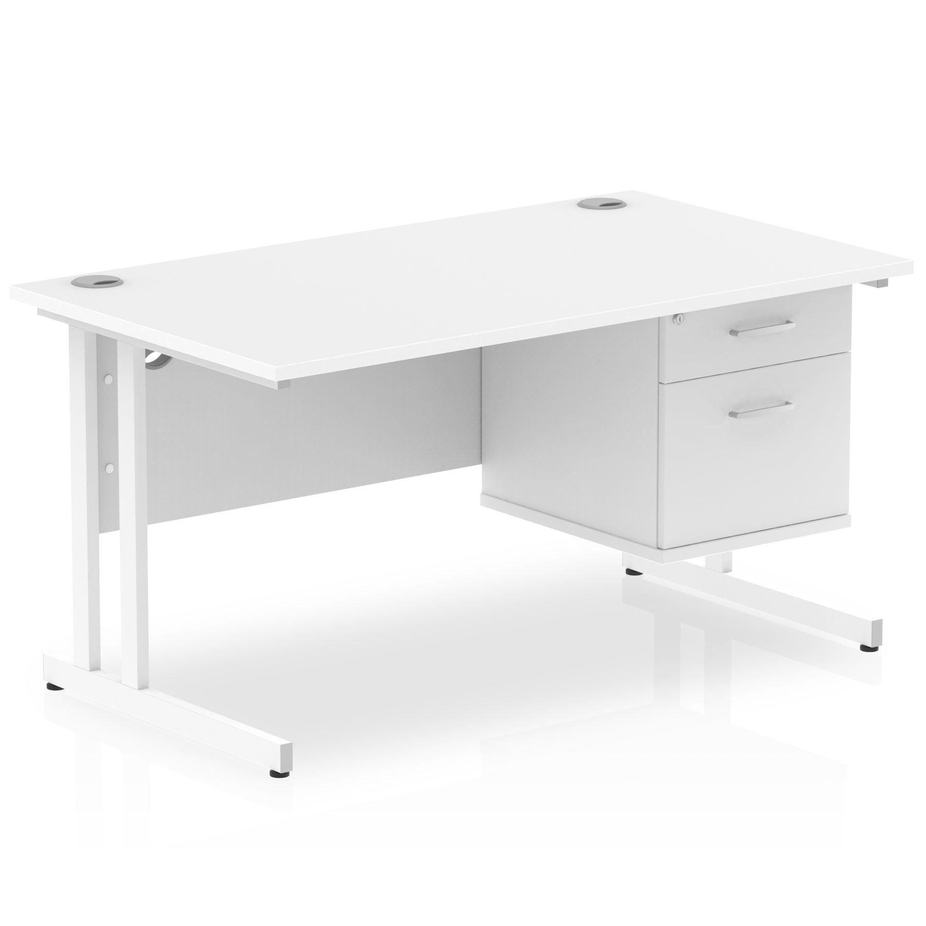 Impulse Cantilever Straight Desk - White Frame, Fixed Pedestal, MFC Material, 1200-1800mm Width, 2-3 Lockable Drawers, 5-Year Guarantee