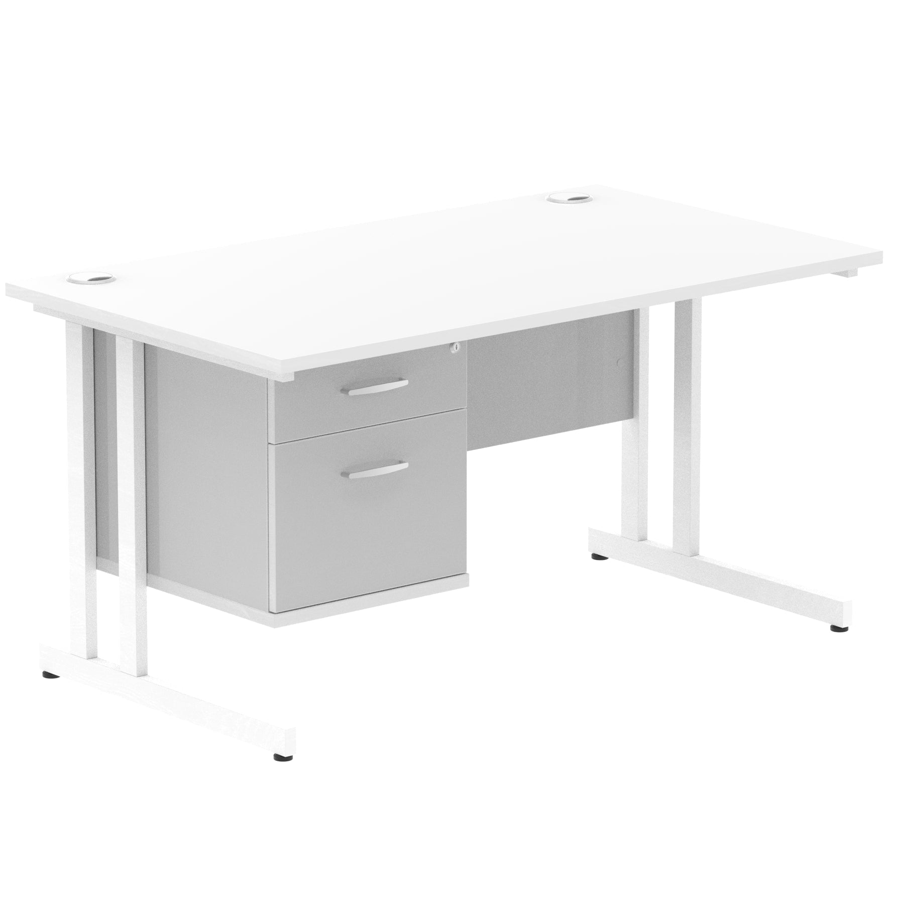 Impulse Cantilever Straight Desk - White Frame, Fixed Pedestal, MFC Material, 1200-1800mm Width, 2-3 Lockable Drawers, 5-Year Guarantee