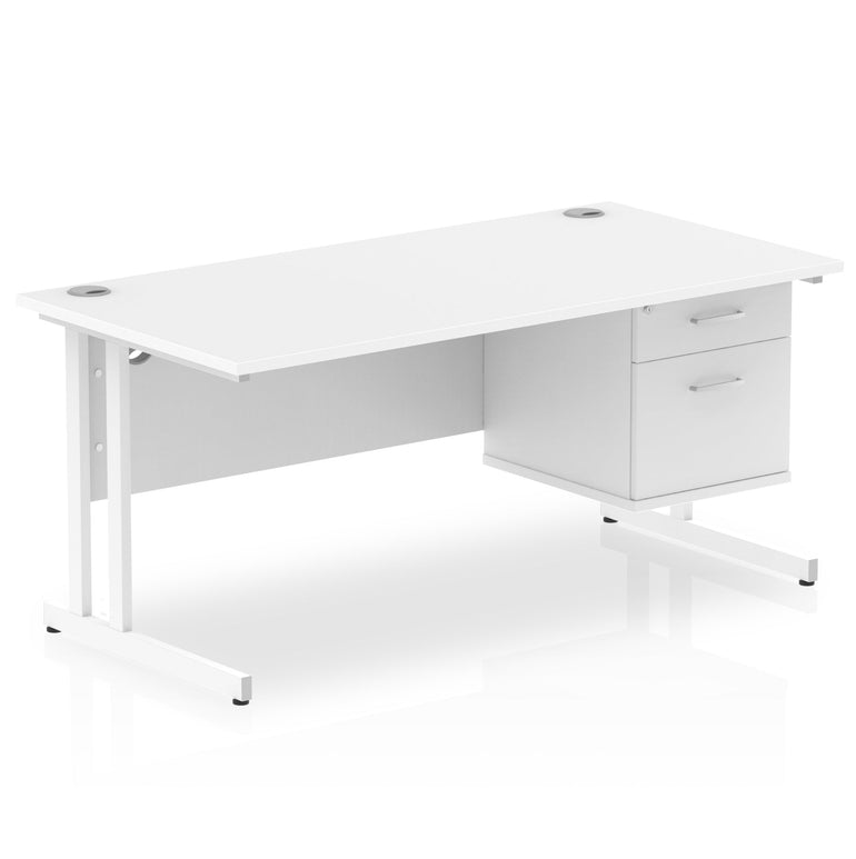 Impulse Cantilever Straight Desk - White Frame, Fixed Pedestal, MFC Material, 1200-1800mm Width, 2-3 Lockable Drawers, 5-Year Guarantee