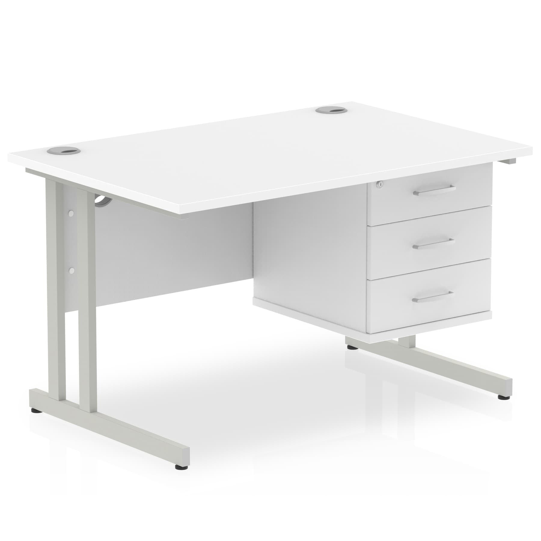 Impulse Cantilever Straight Desk 1200-1800mm Silver Frame, Fixed Pedestal, MFC, 2-3 Lockable Drawers, 5-Year Guarantee, Self-Assembly