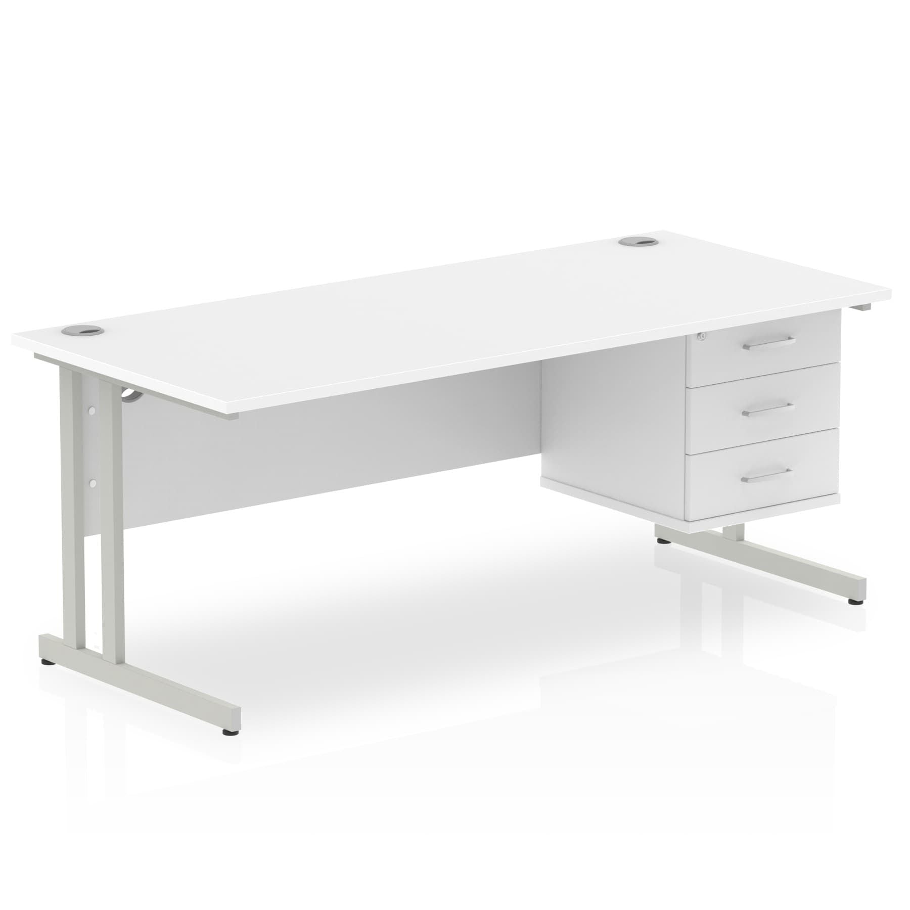 Impulse Cantilever Straight Desk 1200-1800mm Silver Frame, Fixed Pedestal, MFC, 2-3 Lockable Drawers, 5-Year Guarantee, Self-Assembly